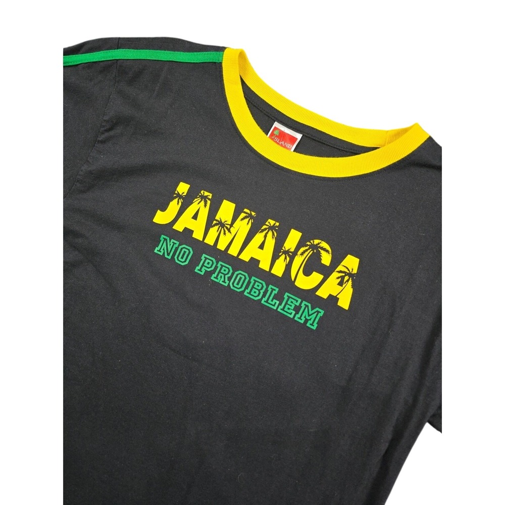 Island Tees Jamaica No Problem Ringer T-Shirt Black Yellow Green Mens Small